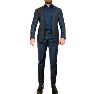 Versace Collection Men’s Suit: black with sheen, Size IT 50. Fitted/Tailored
